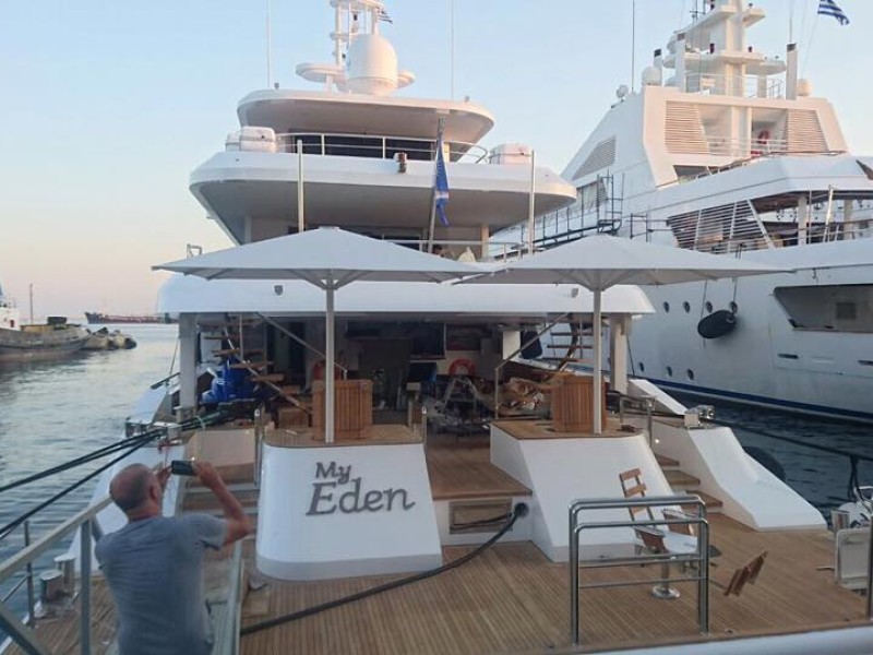 Umbrellas and Sun-Sails @ 'My Eden' mega-yacht