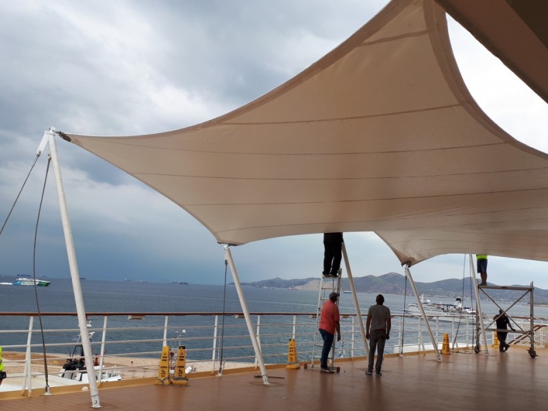 Tensile membrane structure @ Mein Schiff Herz cruise ship of TUI