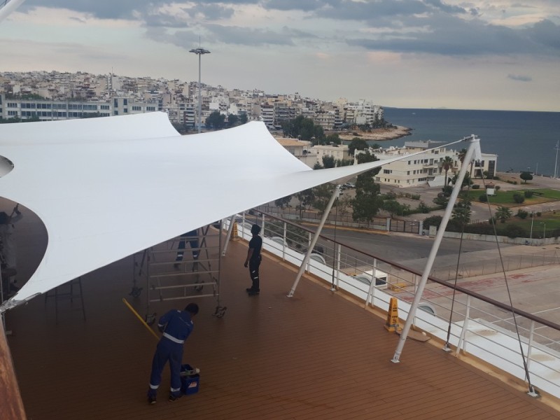 Tensile membrane structure @ Mein Schiff Herz cruise ship of TUI