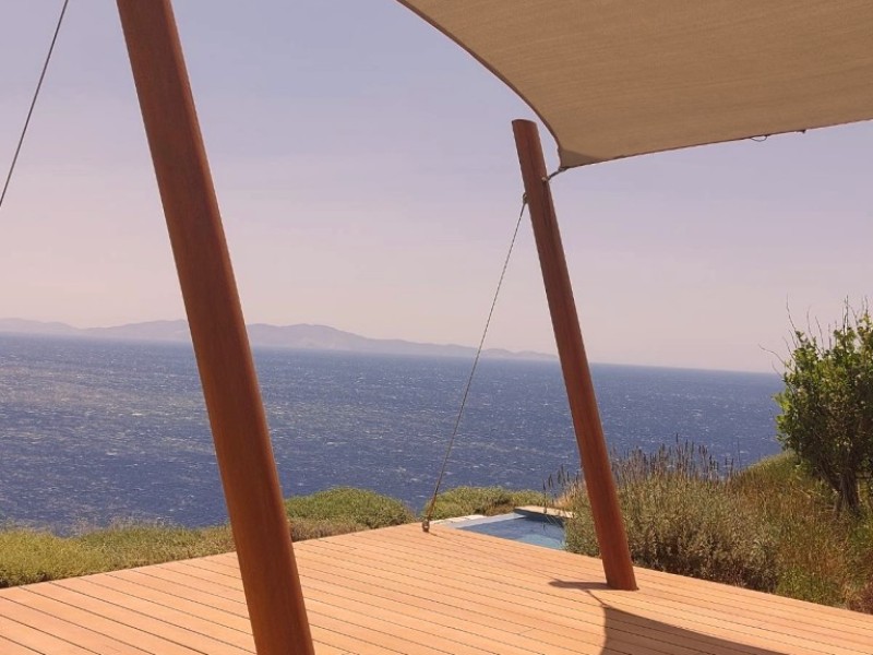 8-corner tensile membrane @ private house, Tinos