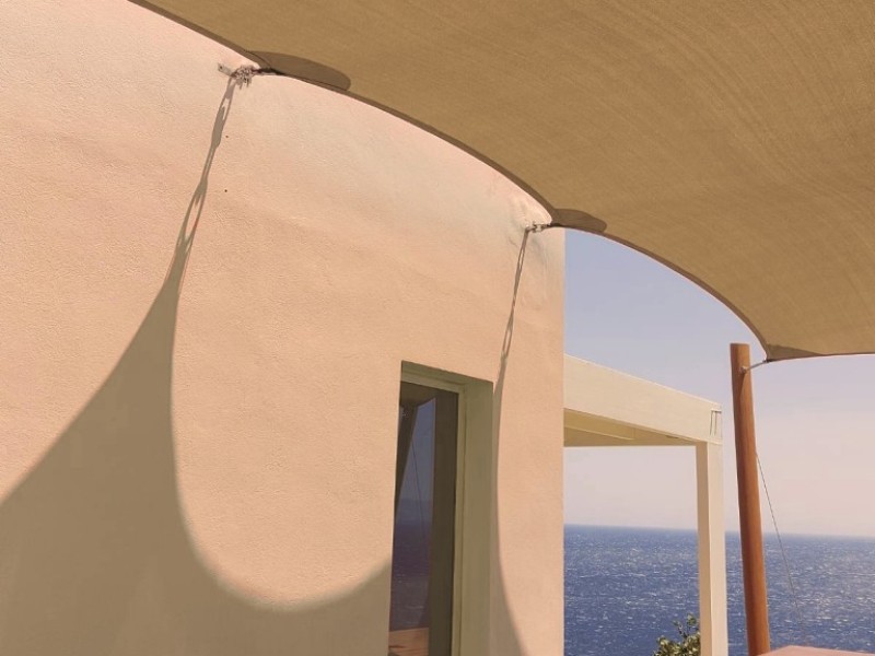 8-corner tensile membrane @ private house, Tinos