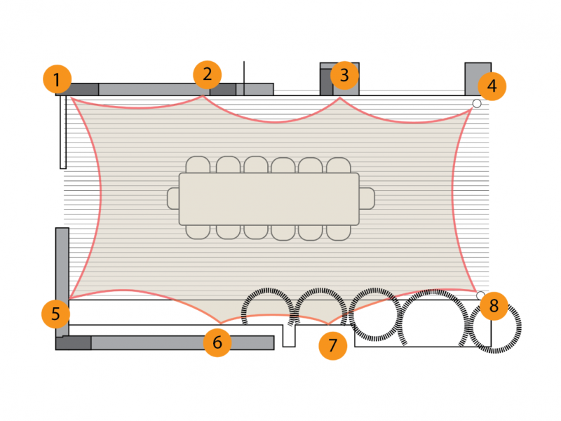 8-corner tensile membrane @ private house, Tinos