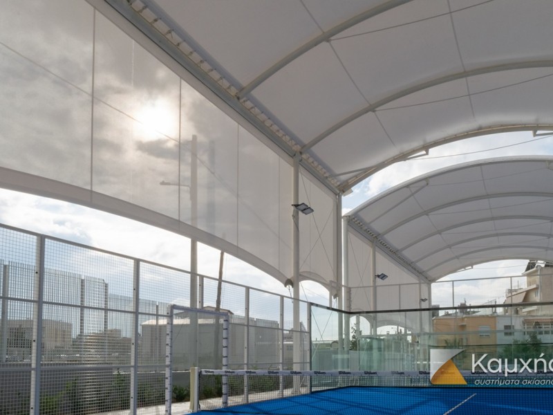 Tensile membranes for side closings @ Vibora Padel courts, Athens